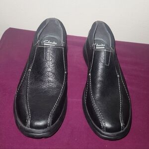 Clarks Mens Black Leather Slip On Loafers